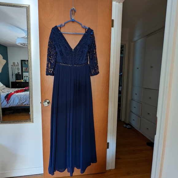 Lulu's Navy Crochet Sleeve Maxi Dress - Picture 9 of 9